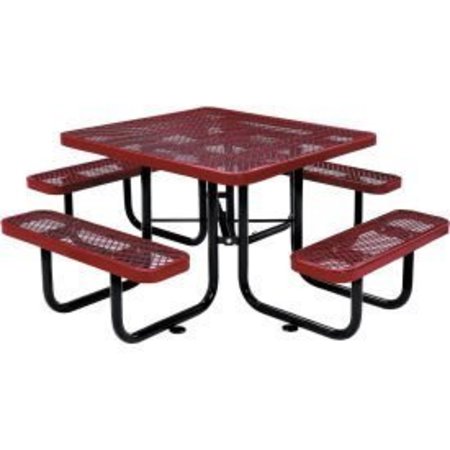 GLOBAL EQUIPMENT 46" Square Outdoor Steel Picnic Table, Expanded Metal, Red 277151RD